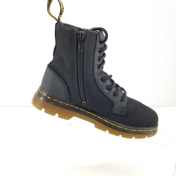 Dr. Martens Doc Combs J Combat Lace Up Boots Canvas Zip Black Youth Kids Size 1 - Picture 6 of 9
